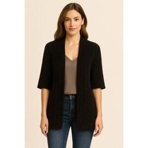 White + Warren 100% Cashmere Short Sleeve Cable Knit Open Front Cardigan Large